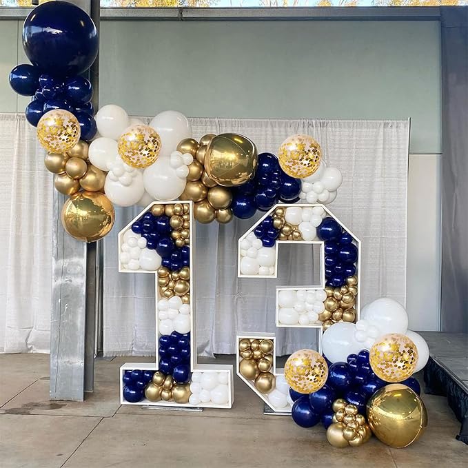 Navy Blue Gold Balloons Garland Kit, Party Decor | Dark Blue Gold White - Image 6