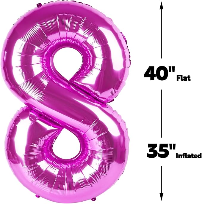 Rosy Purple Number 8 Balloon 40 inch, 8th Birthday Party Balloons Decoration | - Image 3