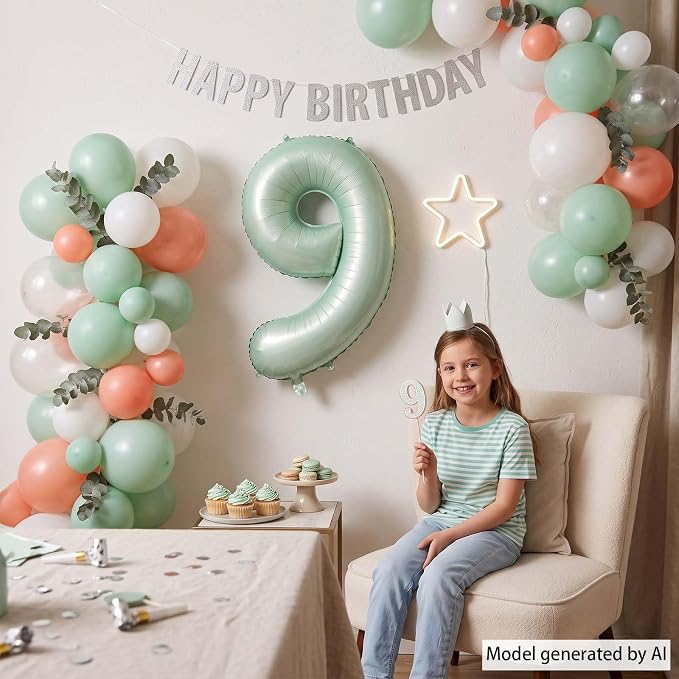Olive Green Number 9 Balloon 40 Inch, Photo Prop - Image 2