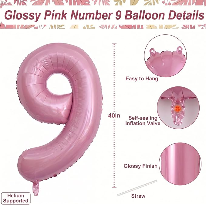 Pearlescent Pink Number 9 Balloon 40 Inch, Shiny Foil - Image 4