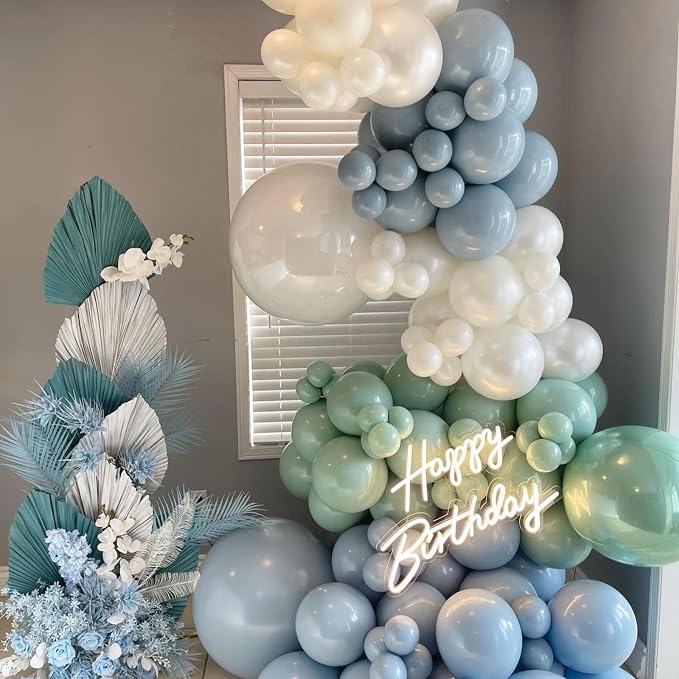 Dusty Blue and Green Balloons, 12 Inch Balloon Set - Image 3