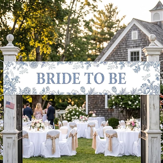 Blue Bride To Be Happily Ever After Bridal Shower Wedding Banner | Reusable - Image 4