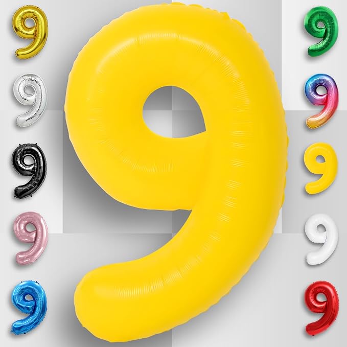 Yellow Number Balloon 9 Mylar Foil Macaron Balloons 40 inch - Image 6