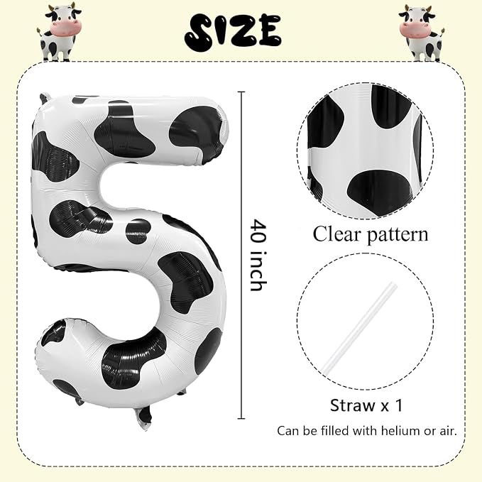 Cow Print Number Balloons, Large Foil Number 5 Balloon 40 Inch Cow Balloon - Image 2