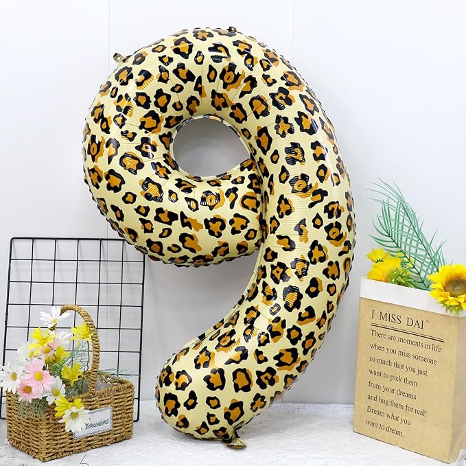 40Inch Large Leopard Print Number 9 Foil Balloons Cheetah 9th Wild One First - Image 3