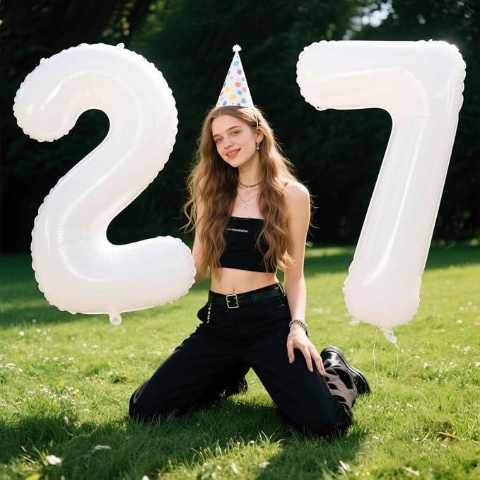 40 Inch White Number 27 Balloons Foil Digital Helium Number Balloons - Image 8
