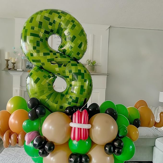 3rd Birthday Balloons for Boys, Large Lime Green Pixel Number 3 Balloon - Image 4