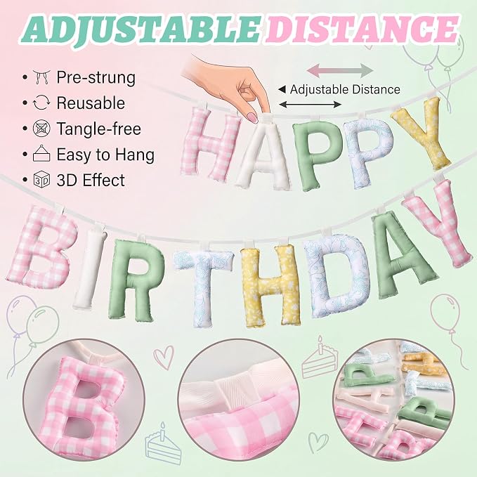 Pre-strung Happy Birthday Banner Sign Reusable Felt Happy Birthday Garland - Image 3