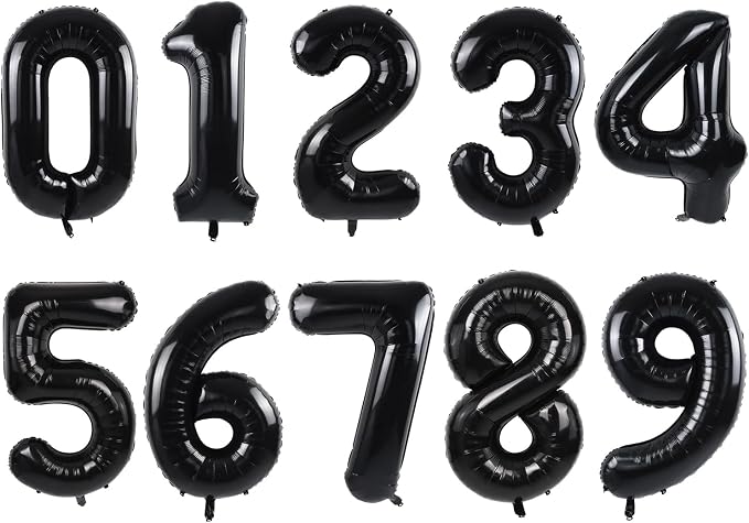 TONIFUL Number Balloons 16 Inch Black 0-9 Number Mylar Foil Balloons 10 Pcs by TONIFUL