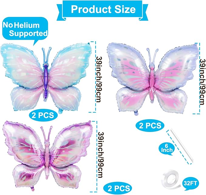 6 Pieces 39 Inches Butterfly Balloons - Image 2