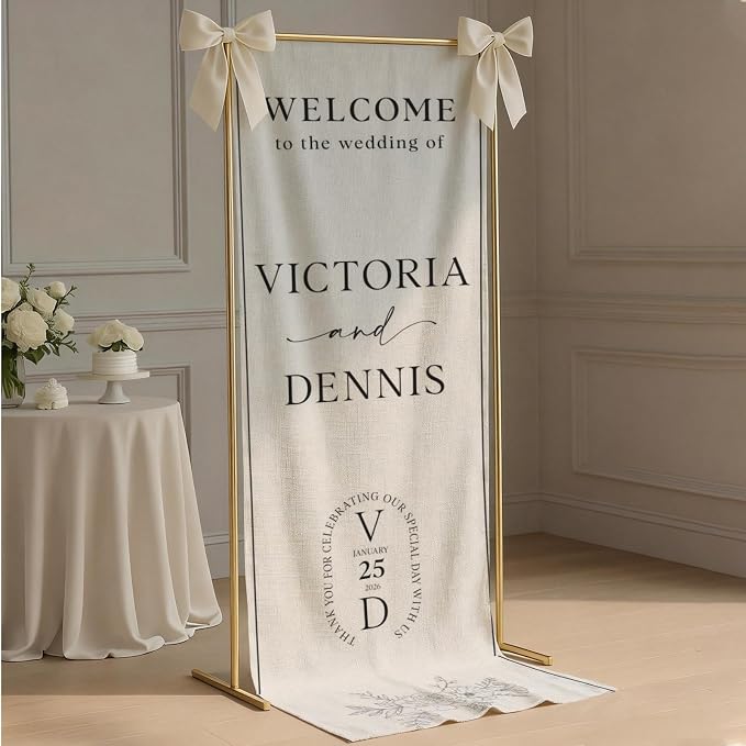 Mapileng Modern Wedding Linen Wall Tapestry Welcome Banner, Personalized Couple - Image 3