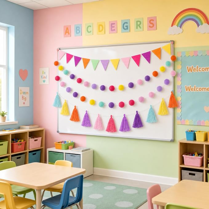 Irenare 9.8 ft Pom Pom Garland for Classroom Felt Rainbow Garland Back to - Image 6