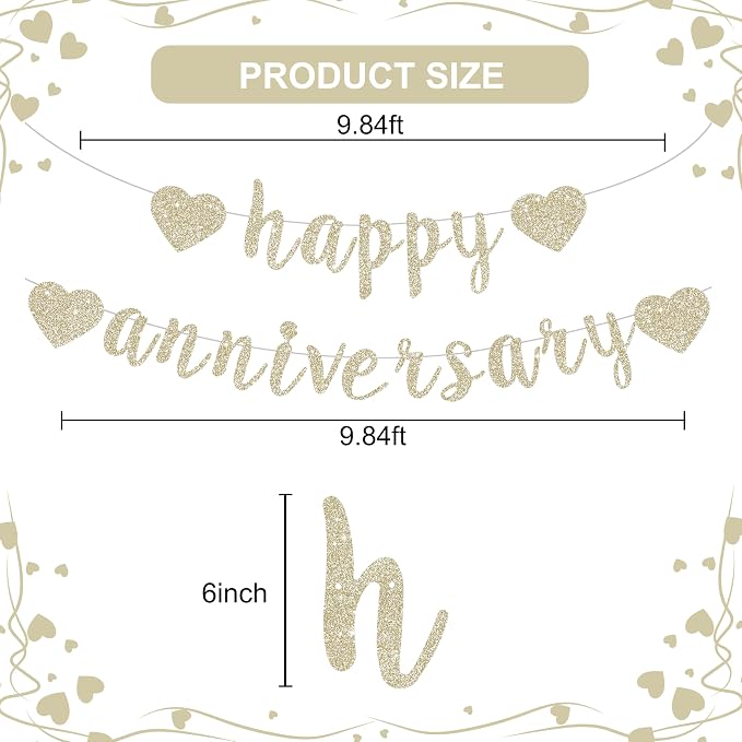 BEISHIDA Glitter Pre-Strung Champagne Happy Anniversary Banner Decoration | NO - Image 3