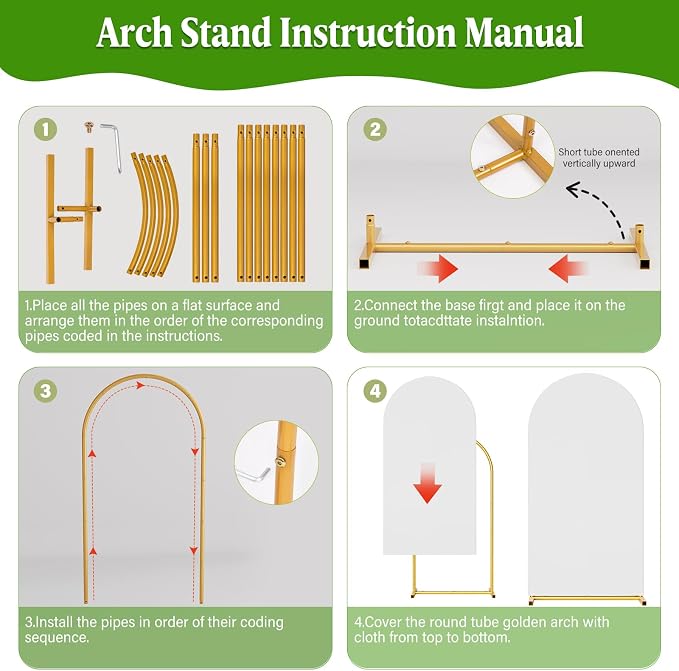 Arch Backdrop Stand and Cover Set, 6 x 2.6FT Gold Metal Wedding Arch - Image 6