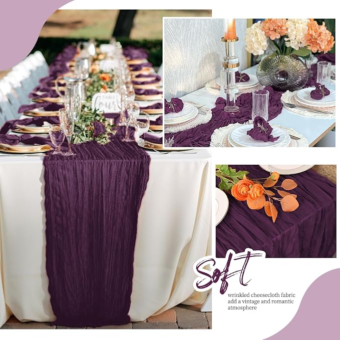 12 Pack Dark Purple Cheesecloth Table Runner 17x108 Inch Semi Sheer Boho Gauze - Image 4