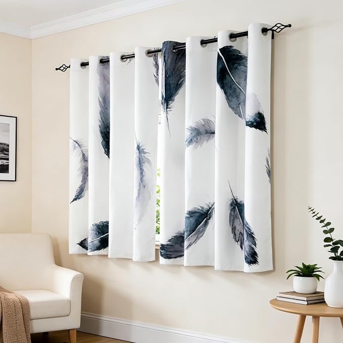 SUBRTEX Boho Leaf Printed Curtains 63 inch Long 2 Panels, Room Darkening by Subrtex