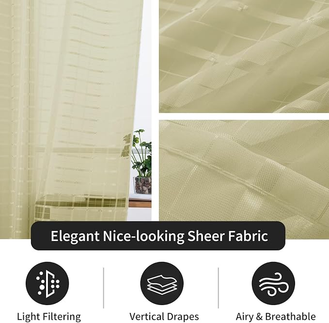 SpaceDresser Check Sheer Curtains 84 Inches 2 Panels Set, Rod Pocket Plaid - Image 5