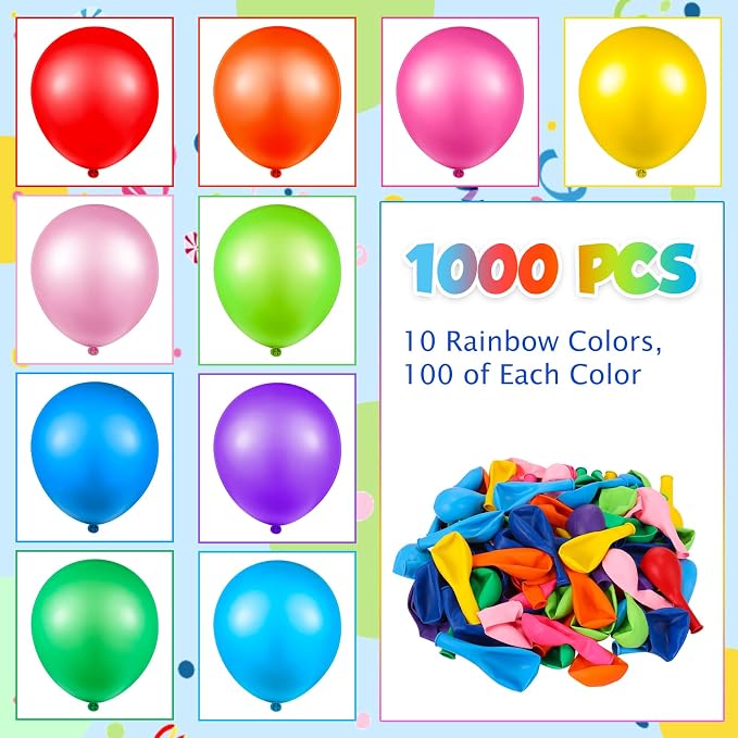 Lenwen 1000 Pcs Balloons Assorted Colors 12 Rainbow Latex Balloons - Image 3