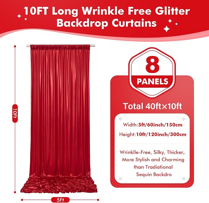 40x10ft Shimmer Red Sequin Backdrop Curtain - Image 5