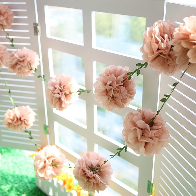 Homarkable Pink Tissue Paper Pom Pom Garlands, Paper Flowers - Image 6
