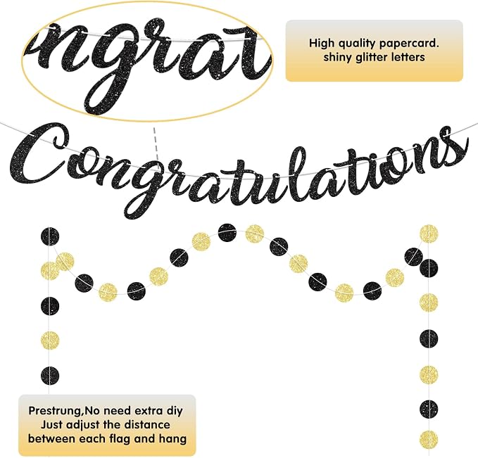 Black Congratulations Banner Sign Prestrung Congrats Banner Garland - Image 2