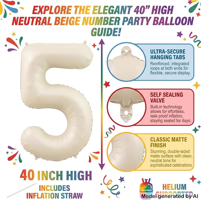 40" Beige Foil Number 15 Balloon - Image 2