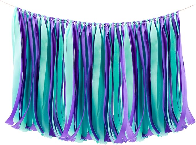 WANDIC Ribbon Tassel Garland, Mermaid Fabric Banner Backdrop Bunting Hanging by WANDIC