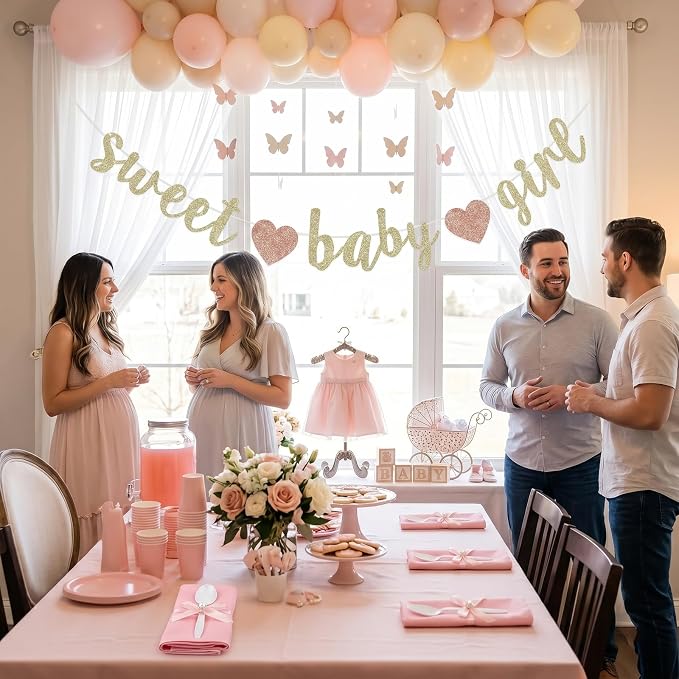 Sweet Baby Girl Banner, Pre-Strung Baby Shower Banner Garland - Image 7