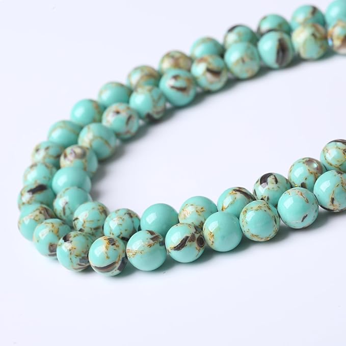Gold Wire Turquoisee Stone Beads Gemstone Round Crystal Energy Jade Beads Stone Beads for Jewelry Making DIY Bracelet Necklace Jewelry Making 1 Strand 15.5inch 60PCS 6MM