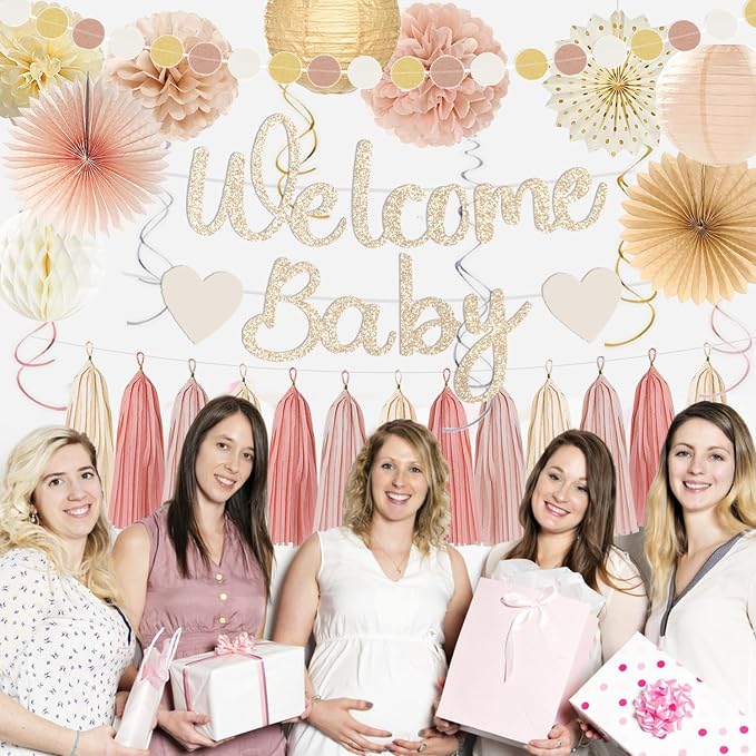 Champagne-Gold Boho Baby Shower Party Decoration -Welcome Baby Banner - Image 7