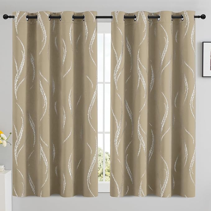 Yakamok Natural Light Blocking Curtains 54 Inches Silver Print 2 Panels | - Image 2