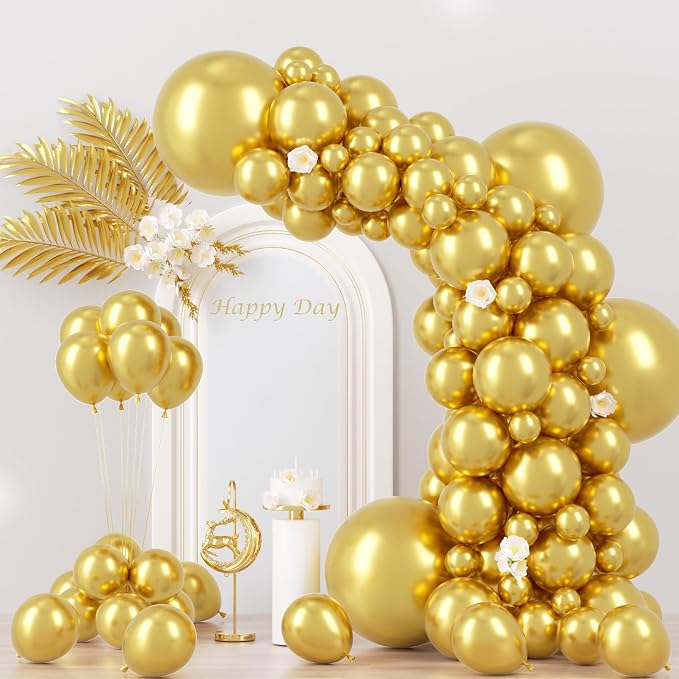 Voircoloria 130pcs Metallic Gold Balloons Arch Kit, 18 12 10 5 Inch | by Voircoloria