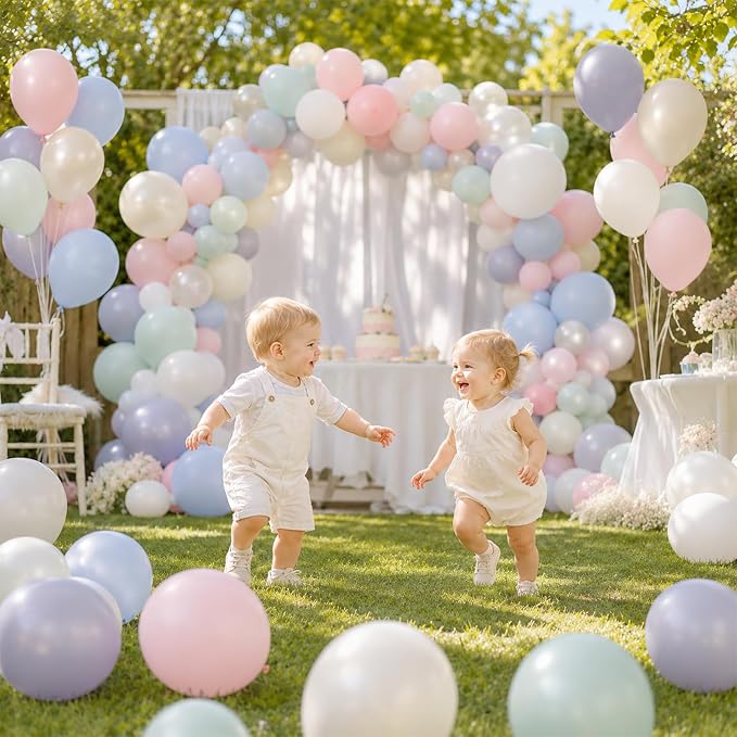 Pastel Balloons 60 Pcs Floral Pastel Light Pink Blue Green Grey Double Stuffed - Image 5