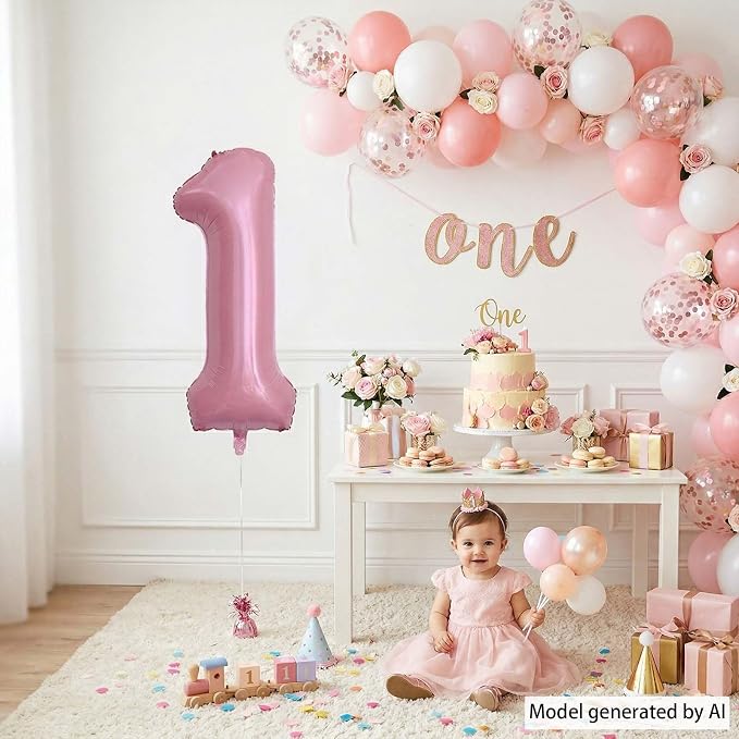 Pearlescent Pink Number 1 Balloon 40 Inch, Shiny Foil - Image 2