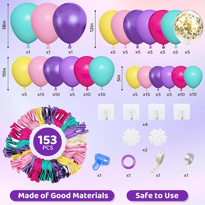 Amandir 153pcs Purple Blue Pink Balloon Garland Arch Kit Different Sizes | 18 - Image 3