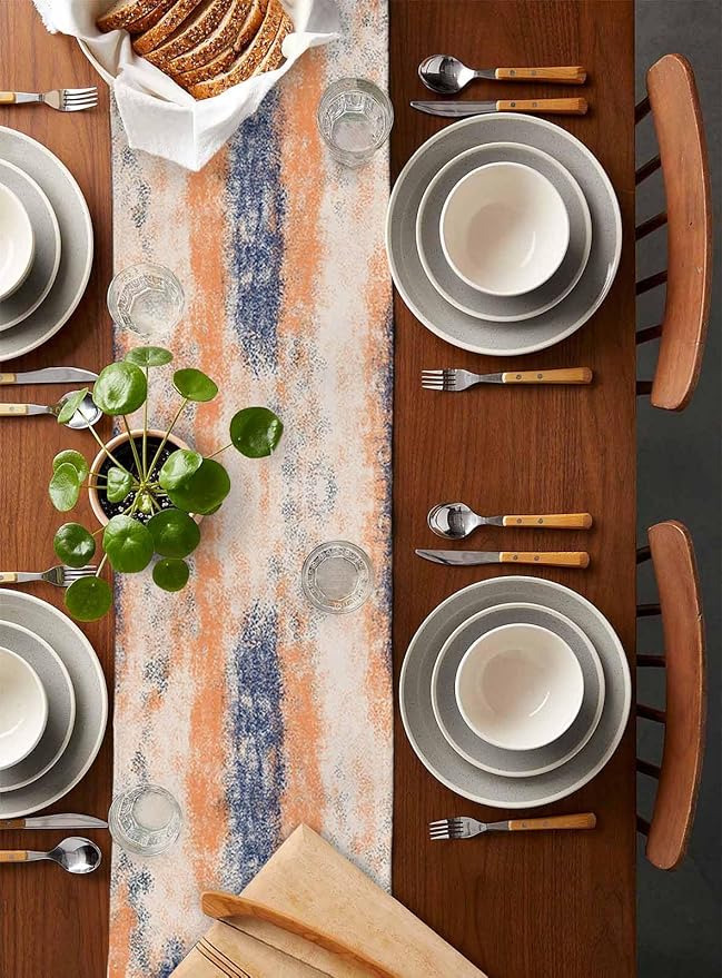 Vintage Oil Painted Cotton Linen Table Runner for Dining Kitchen, Wedding Outdoor Party Tablerunners Decoration, Abstract Modern Orange Minimalist Dresser Scarf Coffee Tablecloth Runners 13x48 Inches