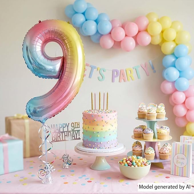 Rainbow Ombre Number 9 Balloon 40 Inch Pastel Foil - Image 3