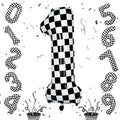 Checkered Number Balloon 1, Large Self Inflating Black and White Number 1 by Isndare