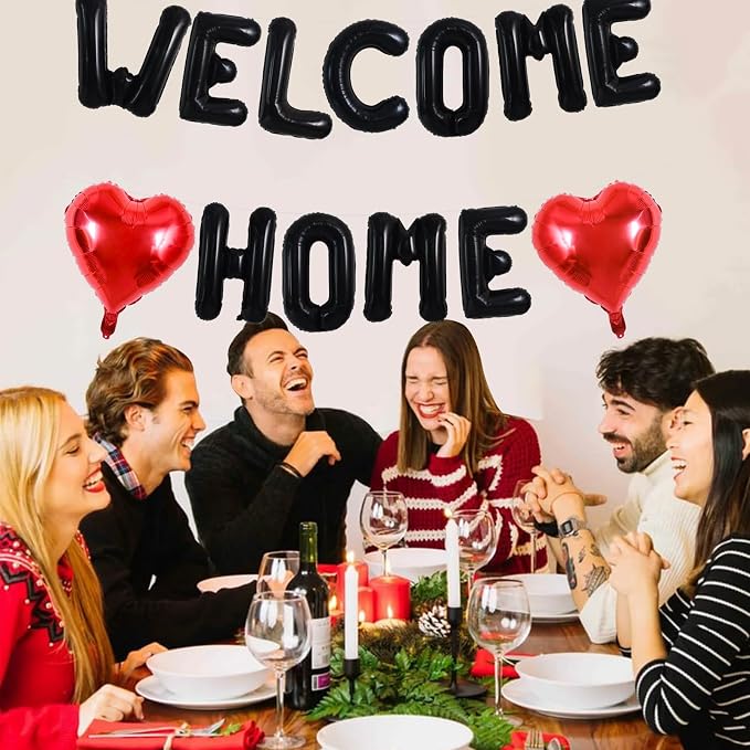 TONIFUL 16 Inch Black WELCOME HOME Foil Letter Balloons Banner Decorations | - Image 3