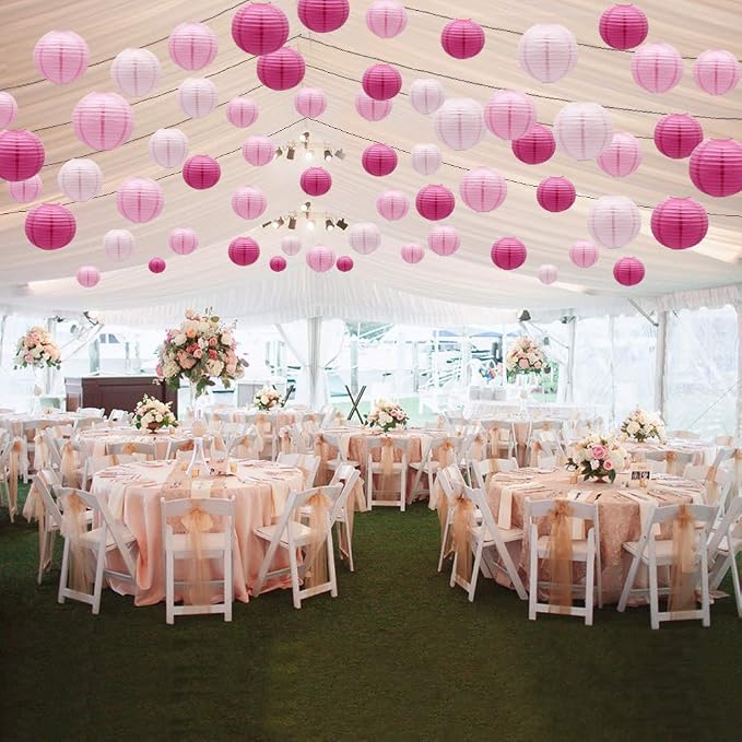 Pink Round Chinese Paper Lanterns Decorative - Image 5