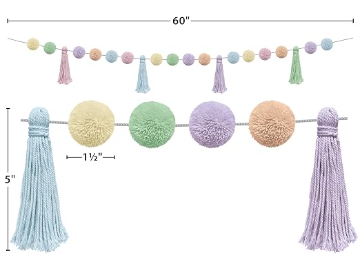 Teacher Created Resources Pastel Pop Pom-Poms and Tassels Garland - Image 6