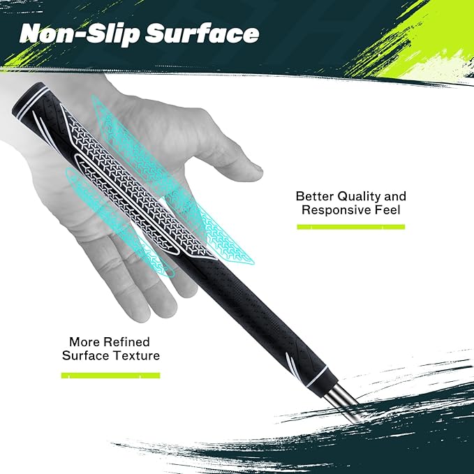 SAPLIZE High-performance Rubber Golf Grips 13 Pack, High Shock Absorption, Non-slip, Choose from 13 Grips with 15 Tapes or Full Regripping Kit, Std/Mid/Jumbo, CC10 Series