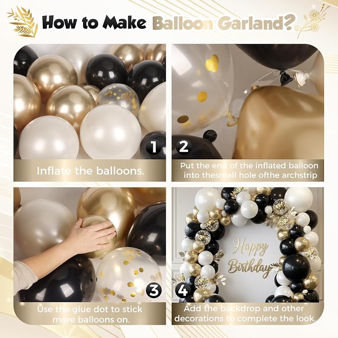 Black and Gold Balloon Arch Garland Kit 150pcs 2026 New Year's, Double Stuffed - Image 3