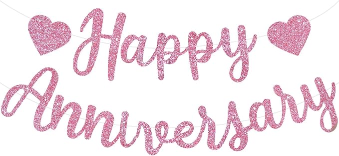 BEISHIDA Pre-Strung Glitter Pink Happy Anniversary Banner Wedding Decor | Happy by Beishida