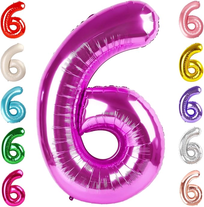 6 Balloon Numbers Birthday Decorations, 40In Rose Purple Balloons by Mluchee
