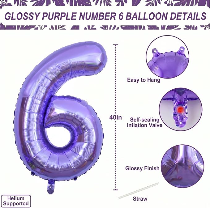 Purple Number 6 Balloon 40 Inch, Large Lavender Mylar Foil Number 6 - Image 4