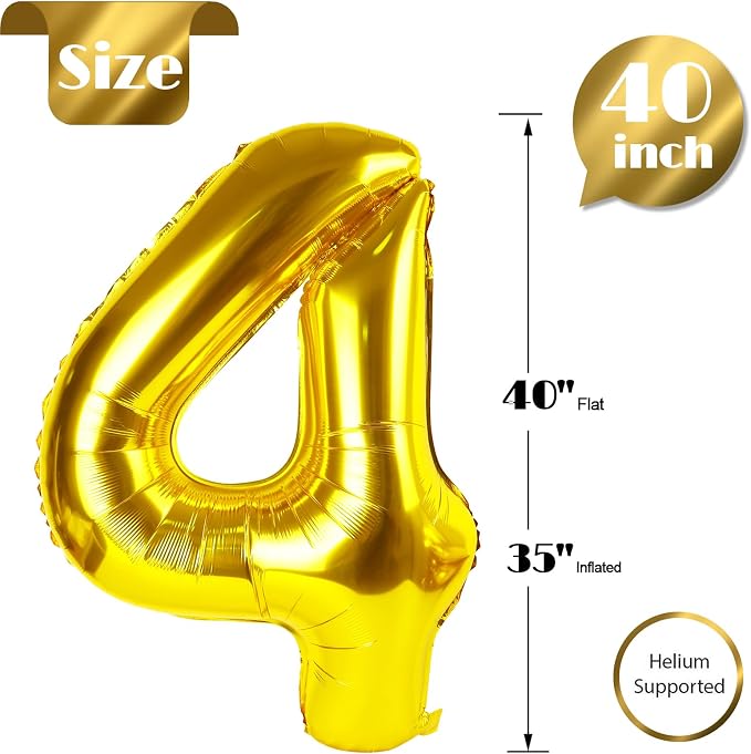 Gold 4 Balloon - Number Balloon 40 Inch, 4th Gold Birthday Decorations | Giant - Image 5