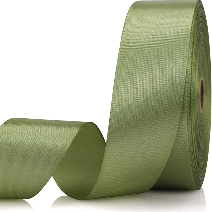 1-1/2 Inch 60 Yards Olive Green Solid Satin Ribbon by Unknown