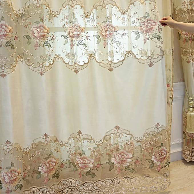 1pc Luxury Peony Embroidery Thermal Insulated Curtain Drape - Image 3