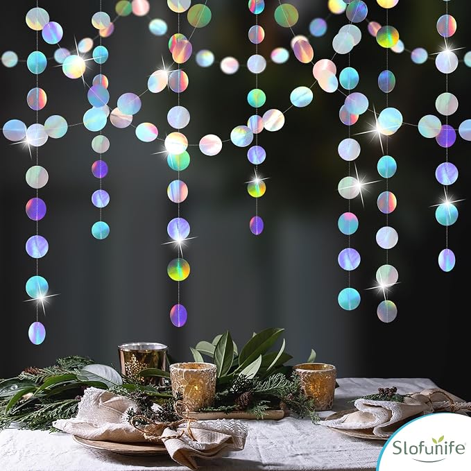 4 Pack Iridescent Party Decorations Holographic Circle Garlands | - Image 7